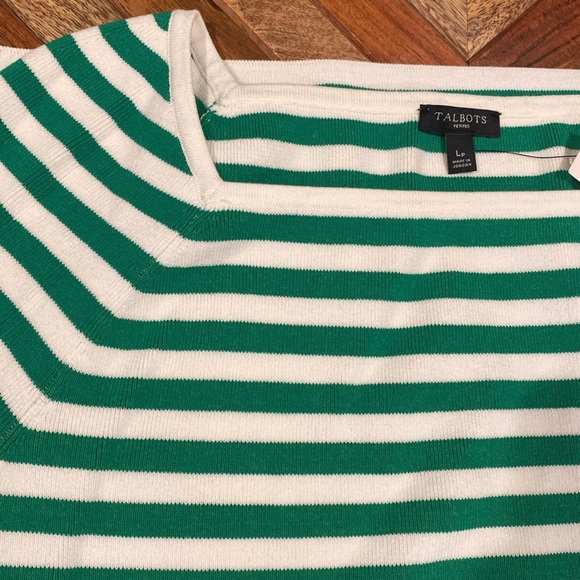 Talbots green/white boat neck sweater- Large petite - Picture 5 of 5